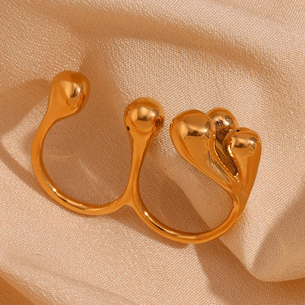 18K Gold Plated Adjustable Party Style Ring - Double Open 18K Gold Plated Adjustable Party Style Ring - Double Open